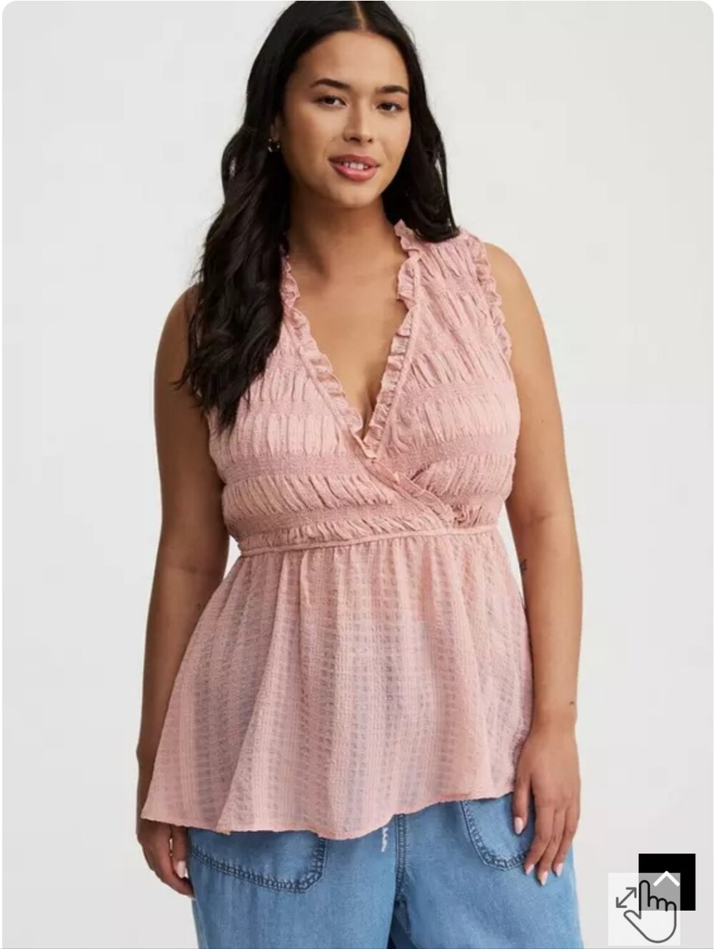 Textured Ruffle V-Neck Sleeveless Top - Dusty Pink